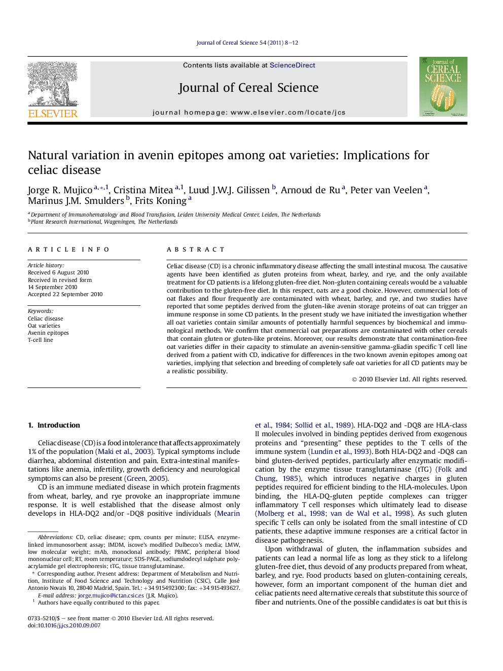 Natural variation in avenin epitopes among oat varieties: Implications for celiac disease