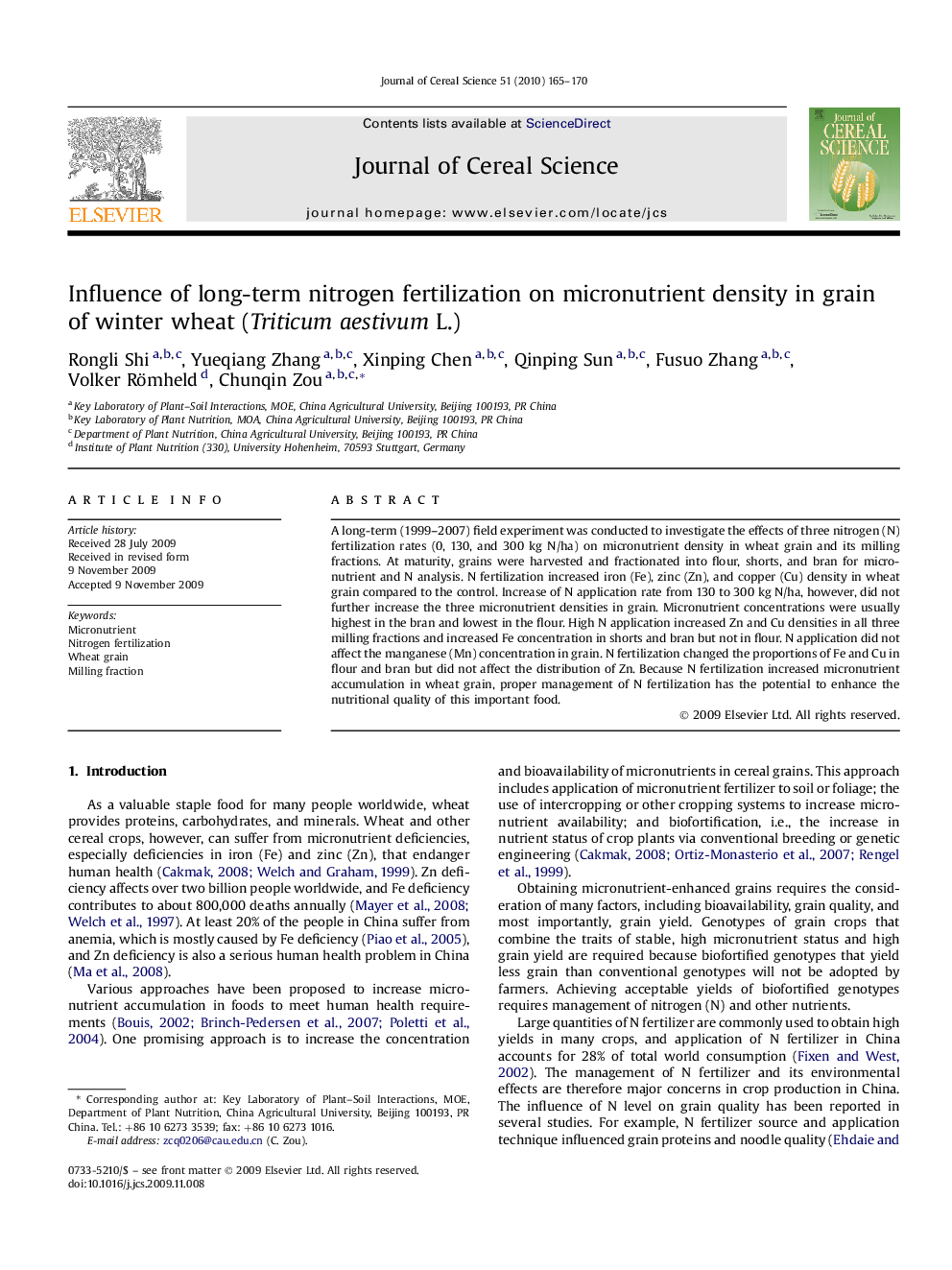 Influence of long-term nitrogen fertilization on micronutrient density in grain of winter wheat (Triticum aestivum L.)