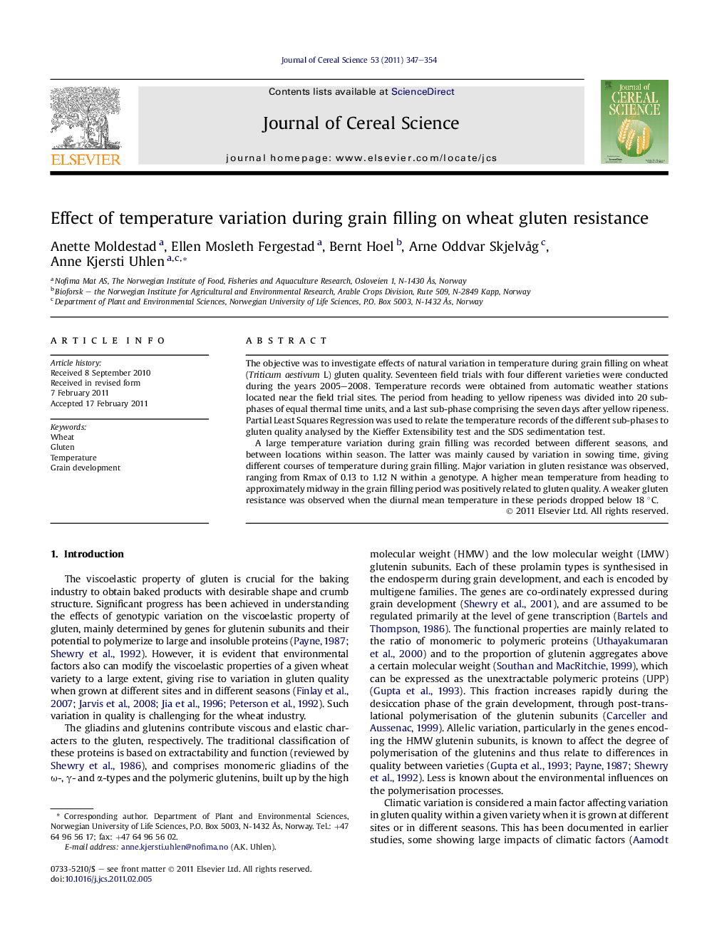 Effect of temperature variation during grain filling on wheat gluten resistance