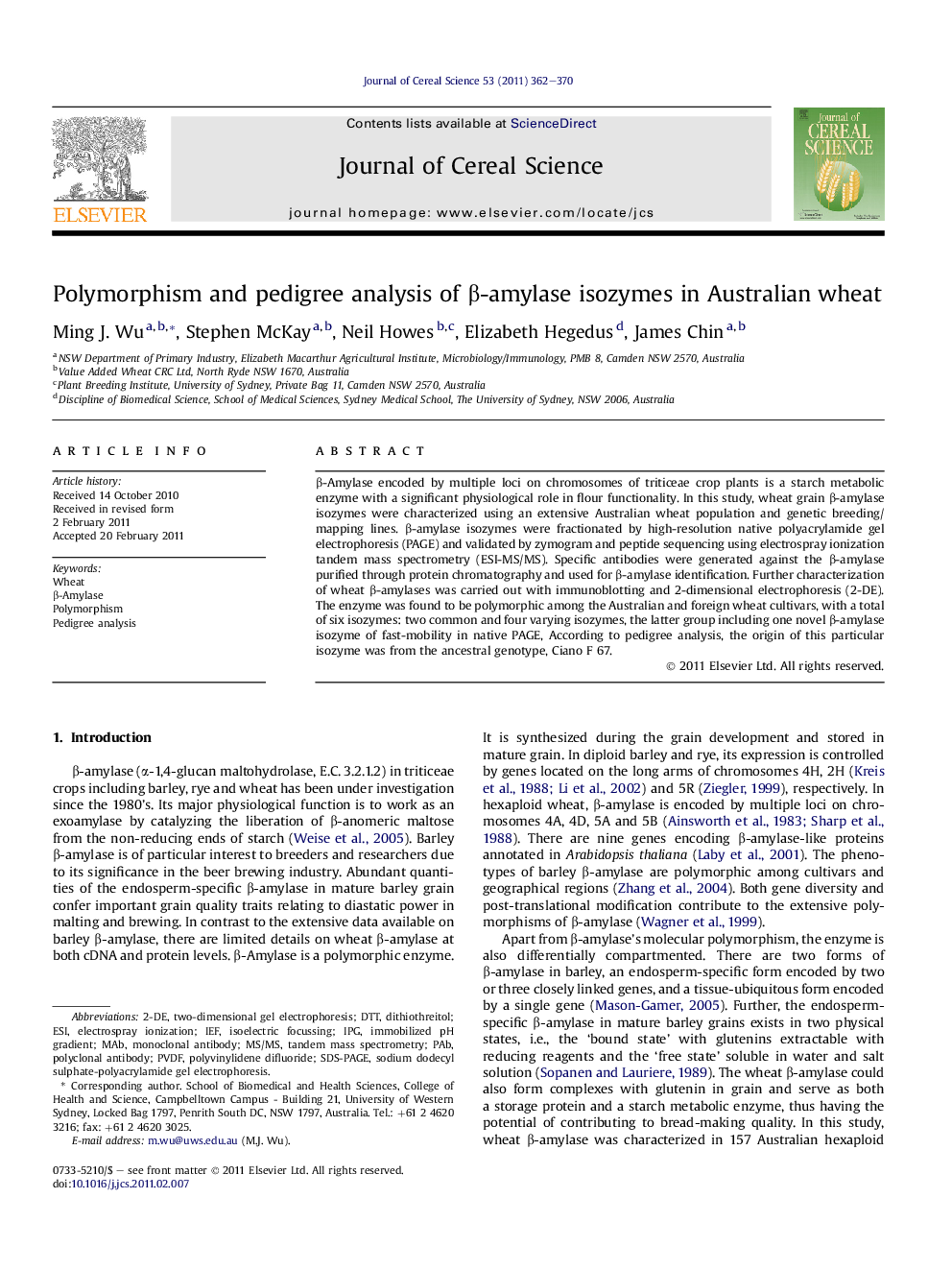 Polymorphism and pedigree analysis of β-amylase isozymes in Australian wheat