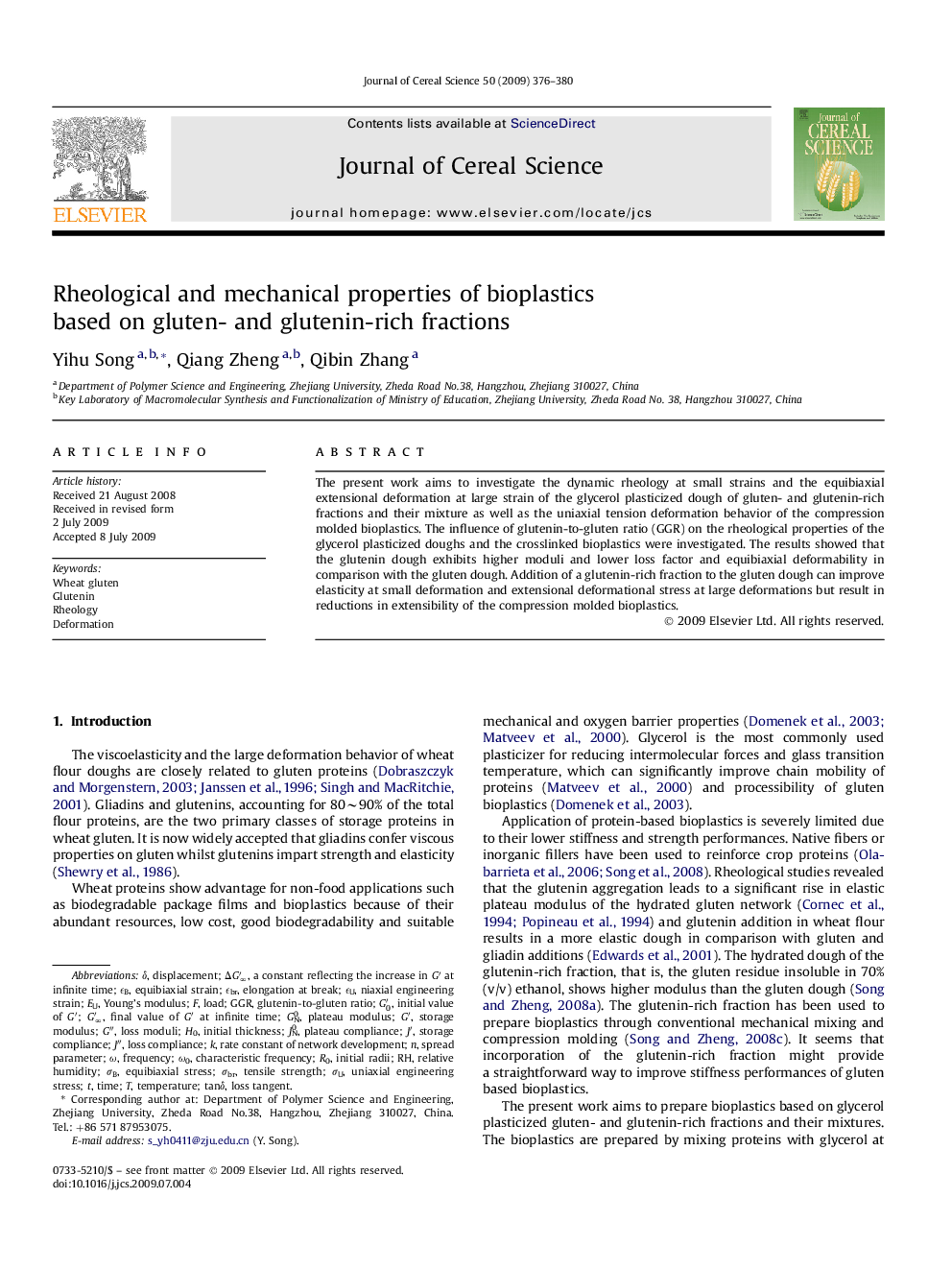 Rheological and mechanical properties of bioplastics based on gluten- and glutenin-rich fractions