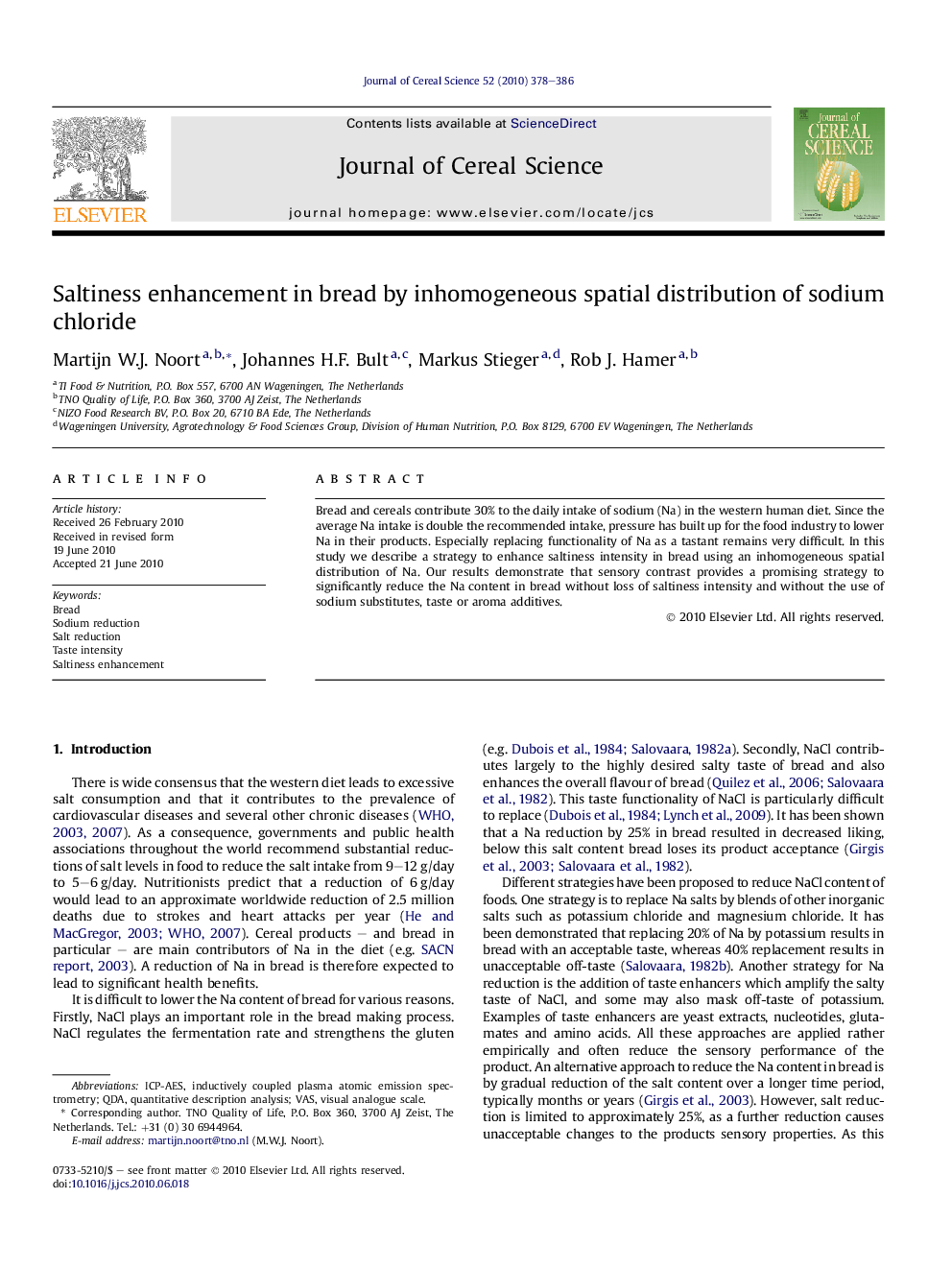 Saltiness enhancement in bread by inhomogeneous spatial distribution of sodium chloride