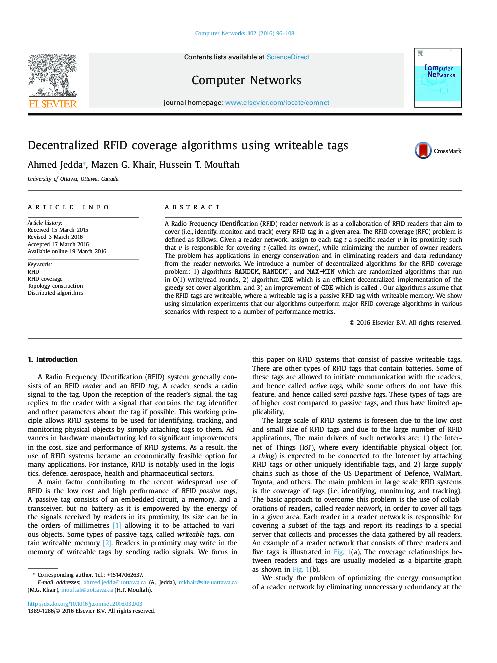 Decentralized RFID coverage algorithms using writeable tags