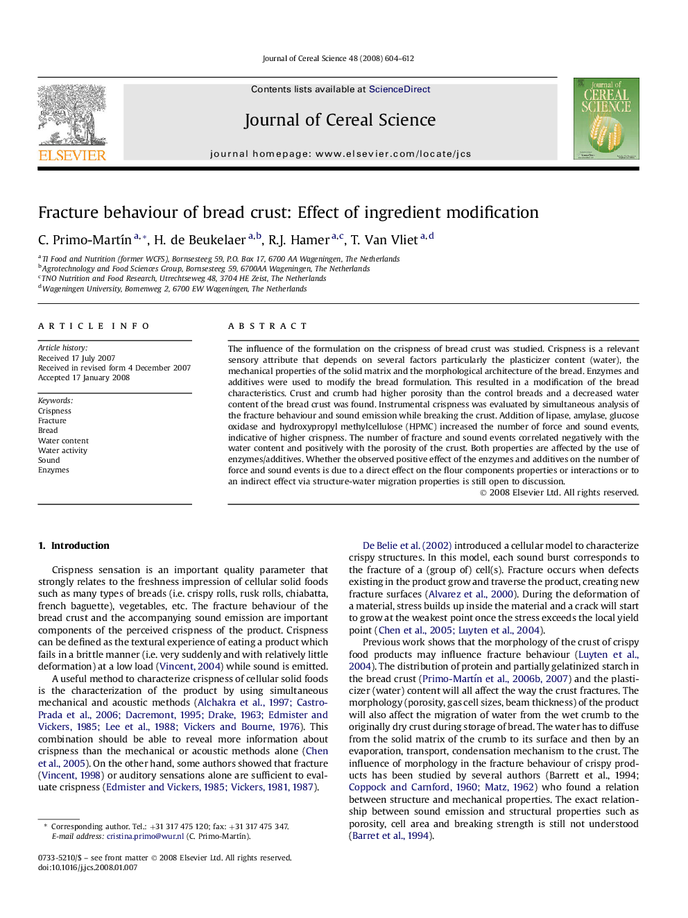 Fracture behaviour of bread crust: Effect of ingredient modification