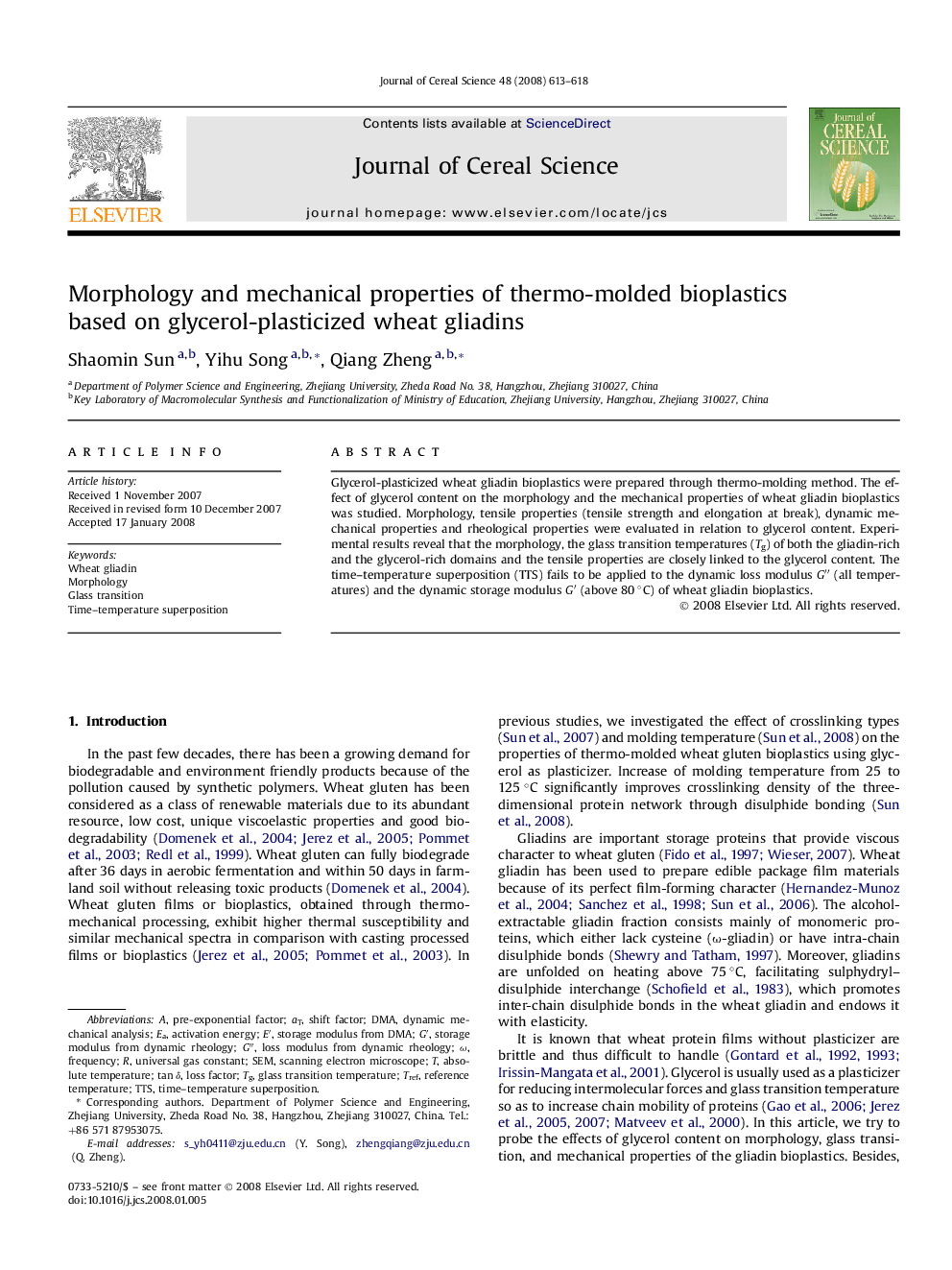 Morphology and mechanical properties of thermo-molded bioplastics based on glycerol-plasticized wheat gliadins