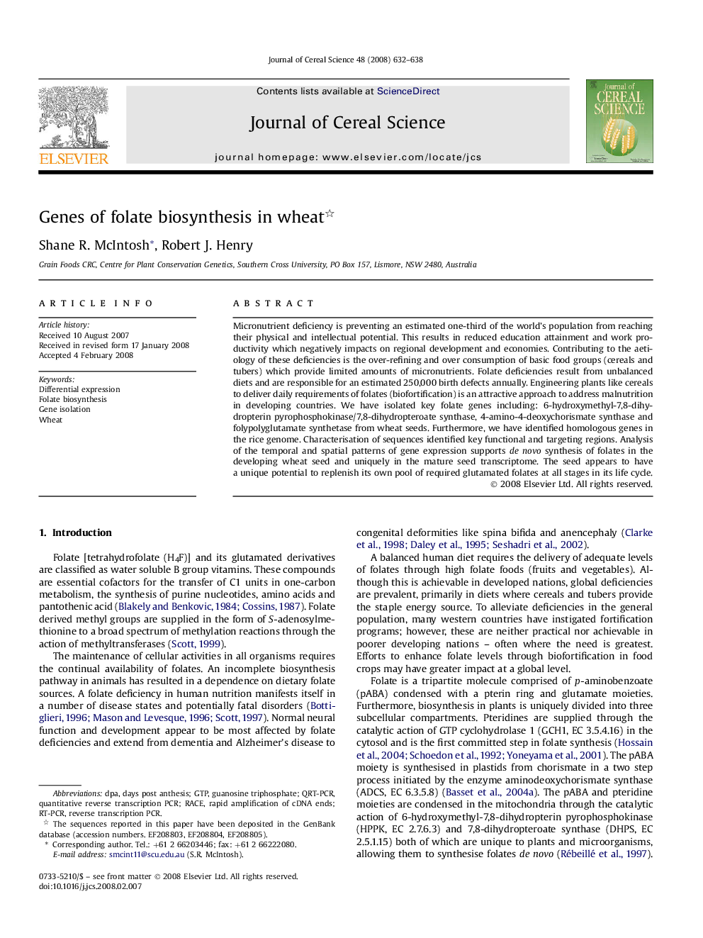 Genes of folate biosynthesis in wheat 