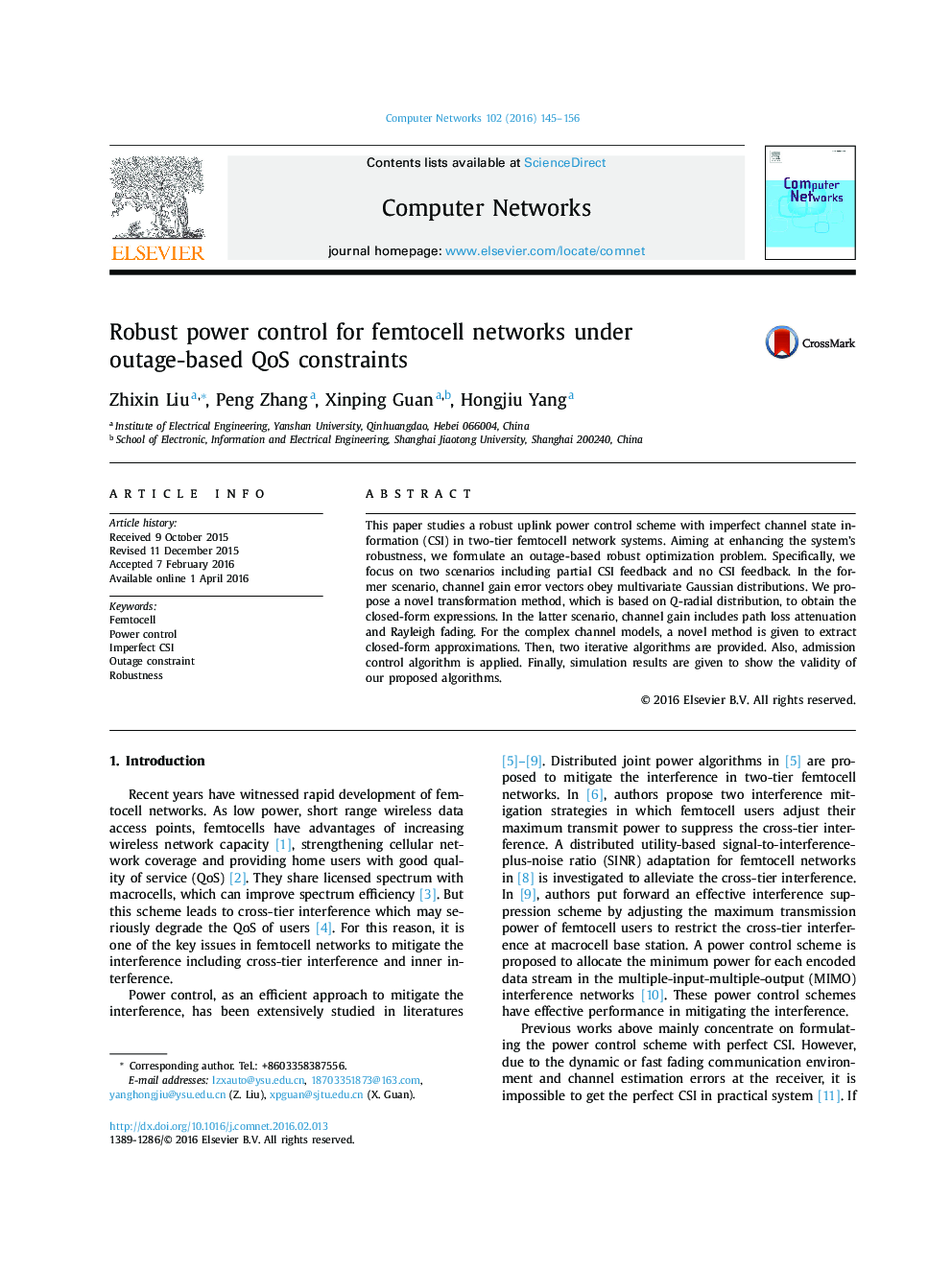 Robust power control for femtocell networks under outage-based QoS constraints