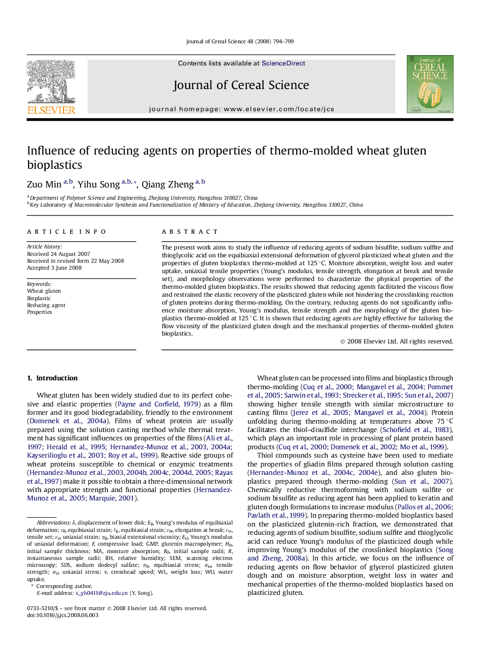 Influence of reducing agents on properties of thermo-molded wheat gluten bioplastics