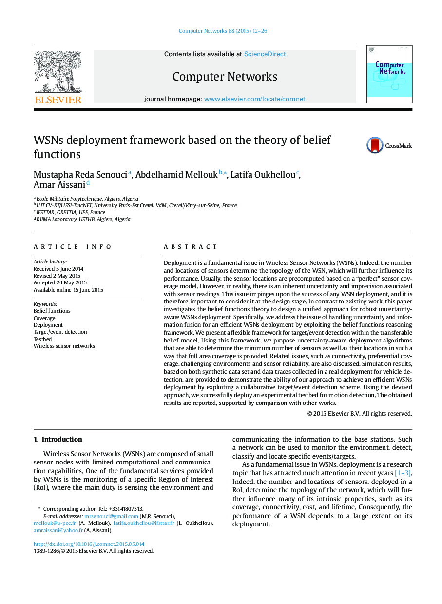 WSNs deployment framework based on the theory of belief functions