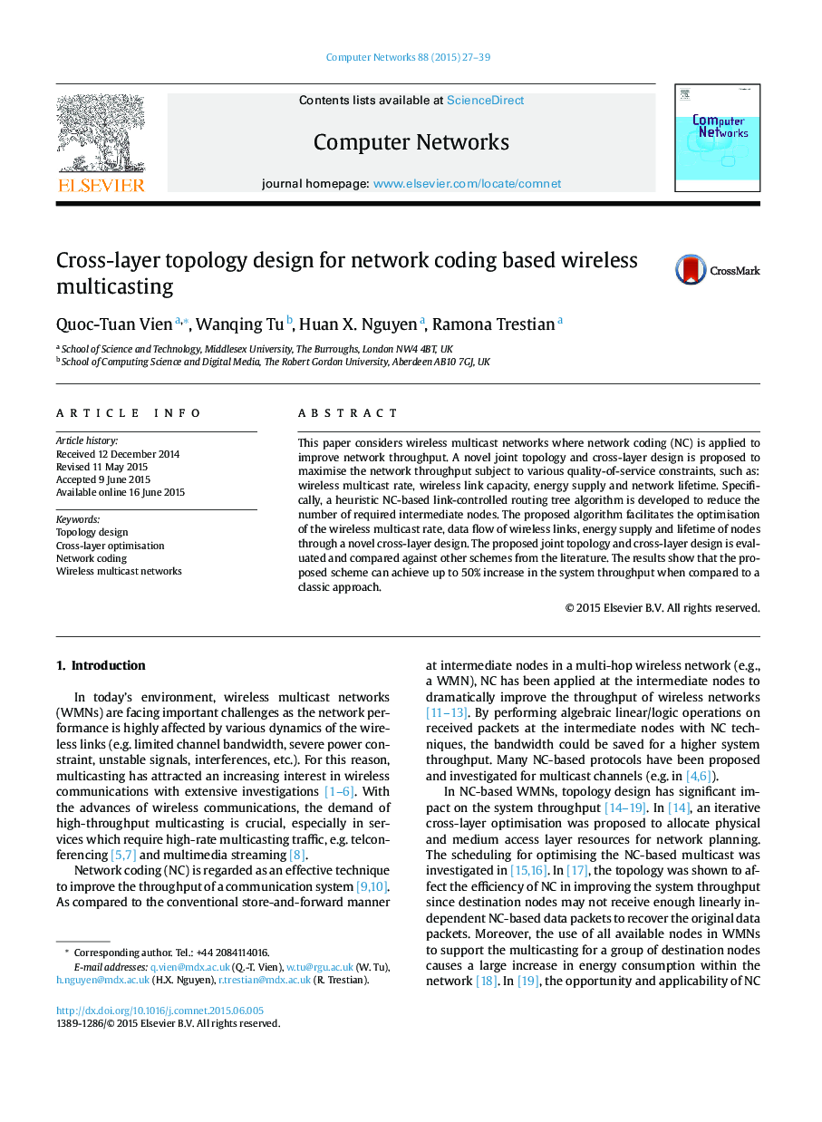 Cross-layer topology design for network coding based wireless multicasting