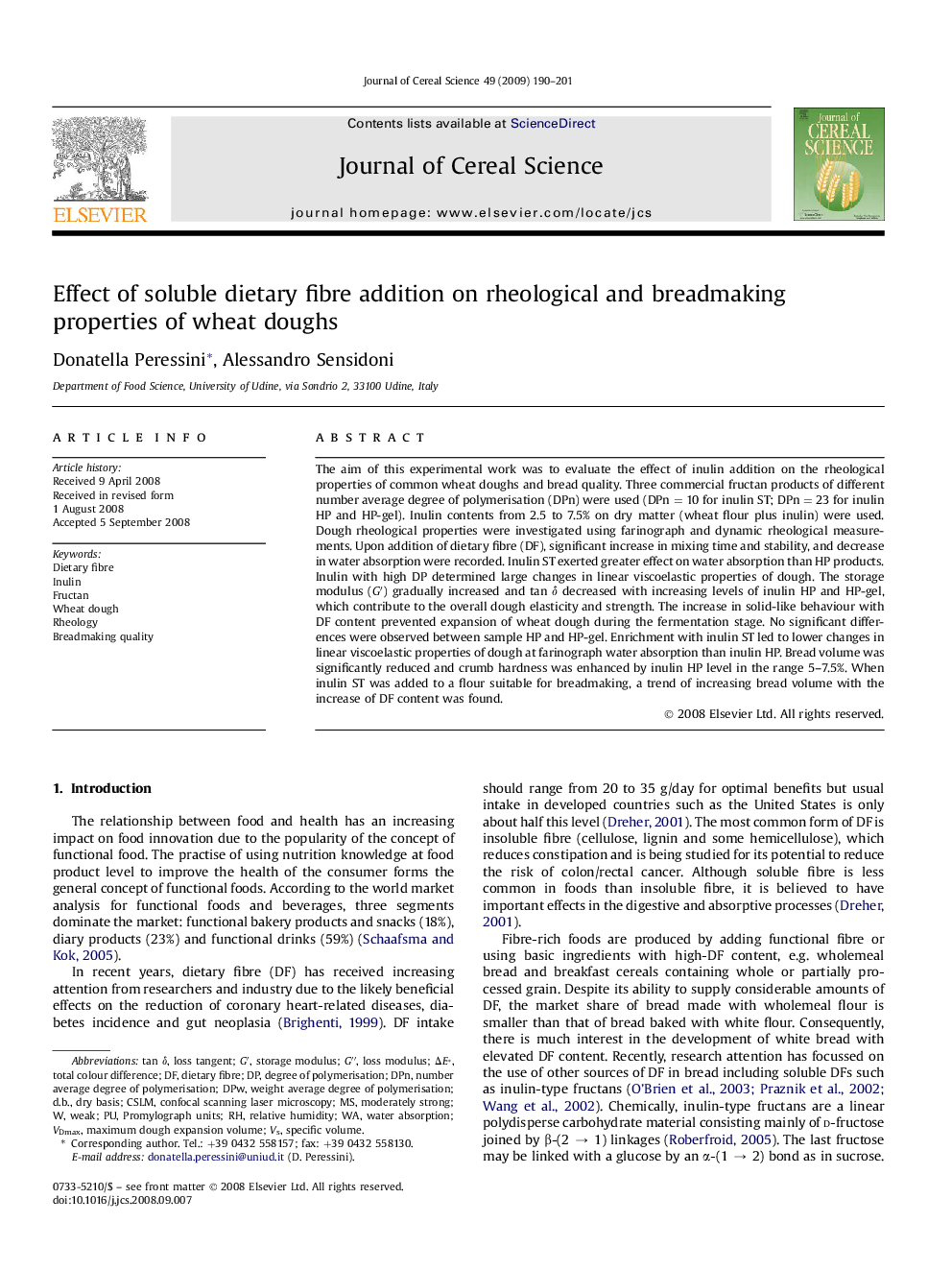 Effect of soluble dietary fibre addition on rheological and breadmaking properties of wheat doughs