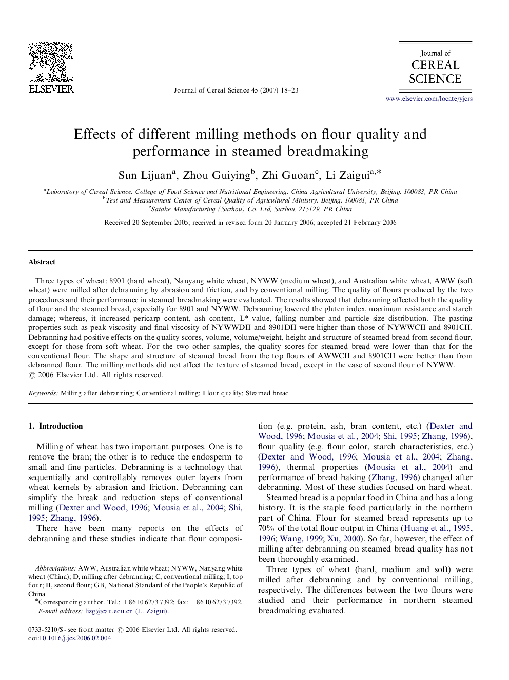 Effects of different milling methods on flour quality and performance in steamed breadmaking