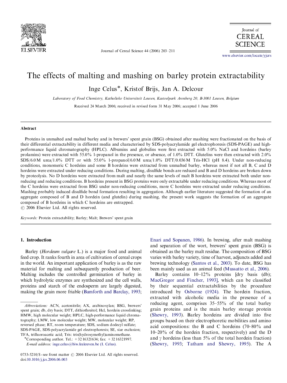 The effects of malting and mashing on barley protein extractability