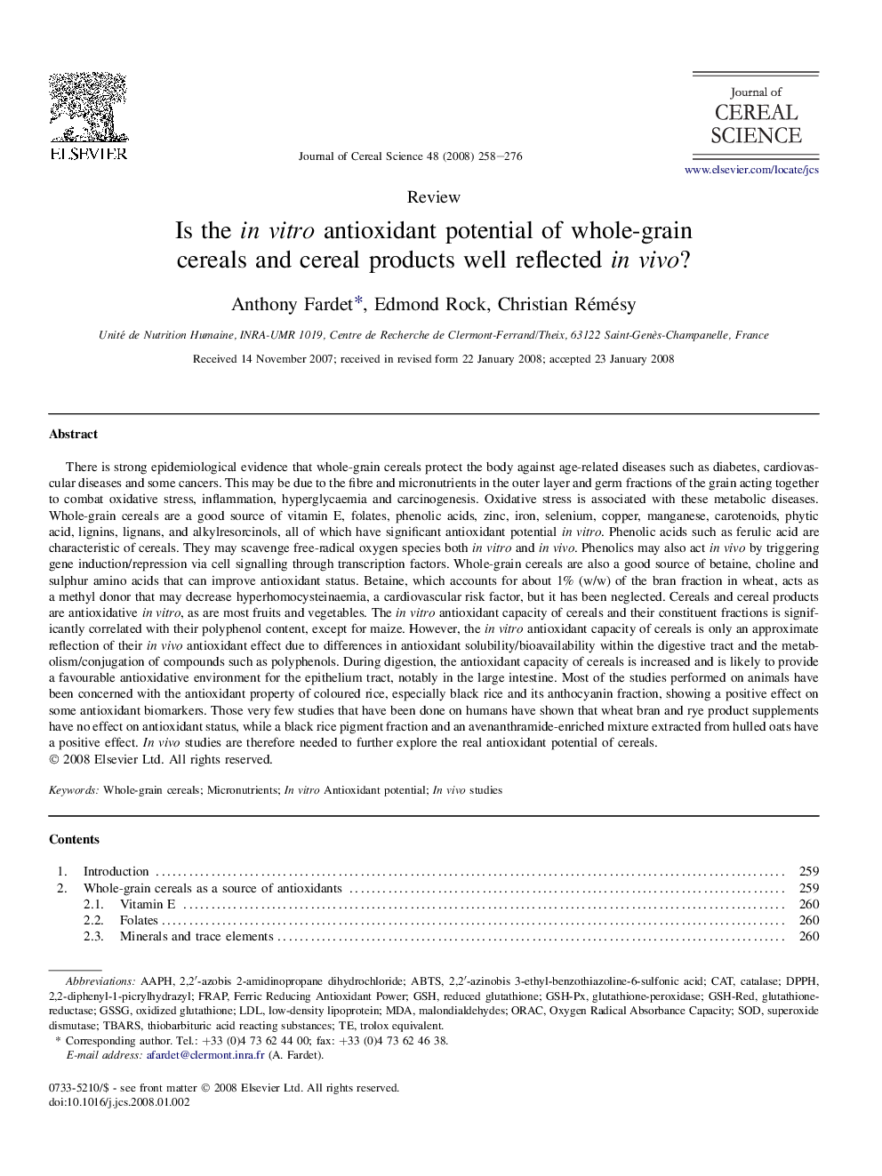 Is the in vitro antioxidant potential of whole-grain cereals and cereal products well reflected in vivo?