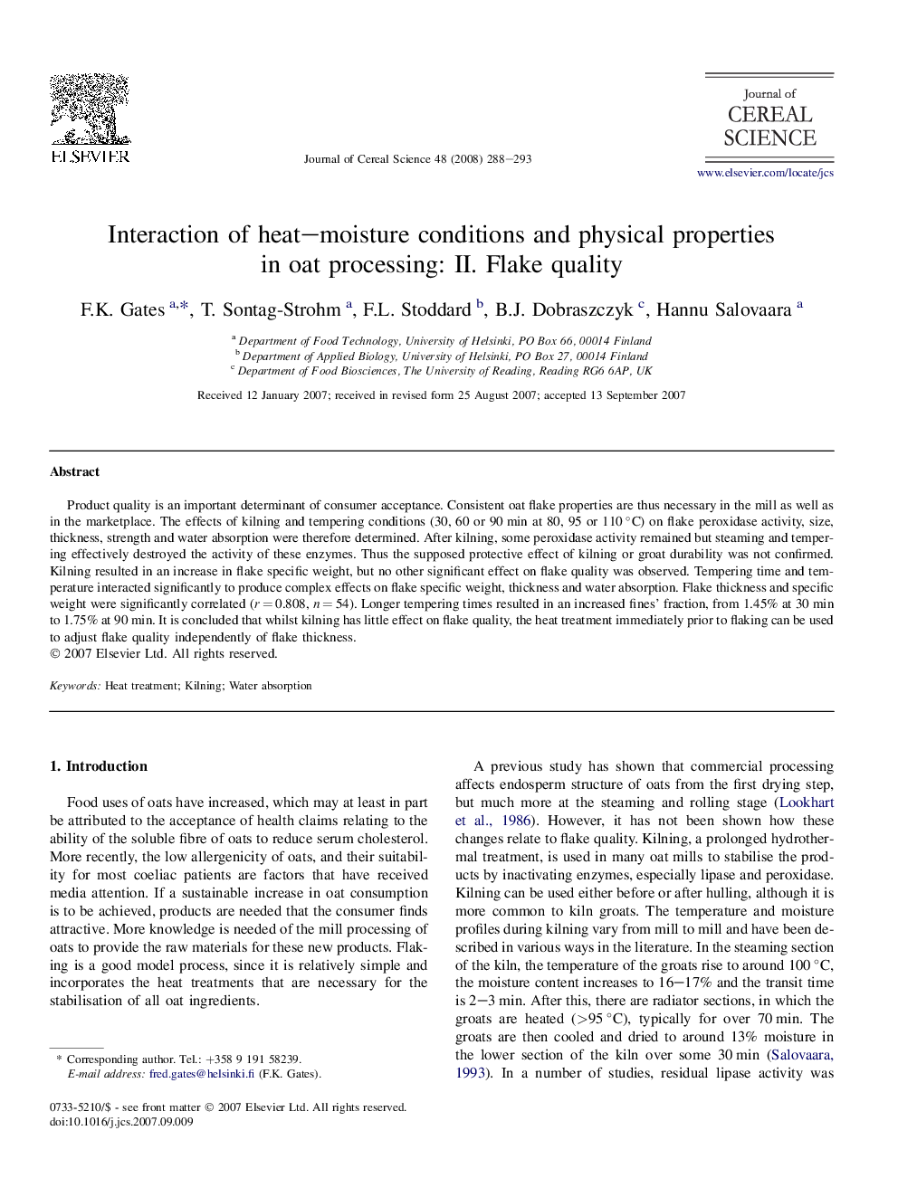 Interaction of heat–moisture conditions and physical properties in oat processing: II. Flake quality