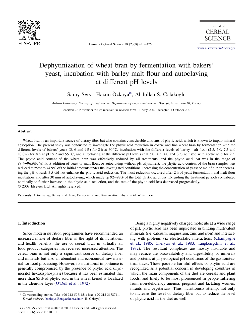 Dephytinization of wheat bran by fermentation with bakers' yeast, incubation with barley malt flour and autoclaving at different pH levels