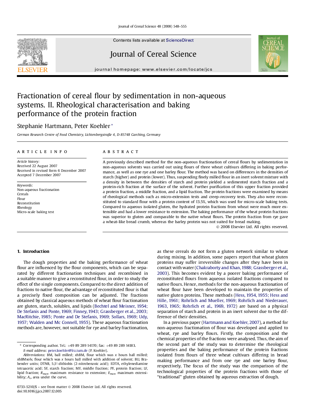 Fractionation of cereal flour by sedimentation in non-aqueous systems. II. Rheological characterisation and baking performance of the protein fraction