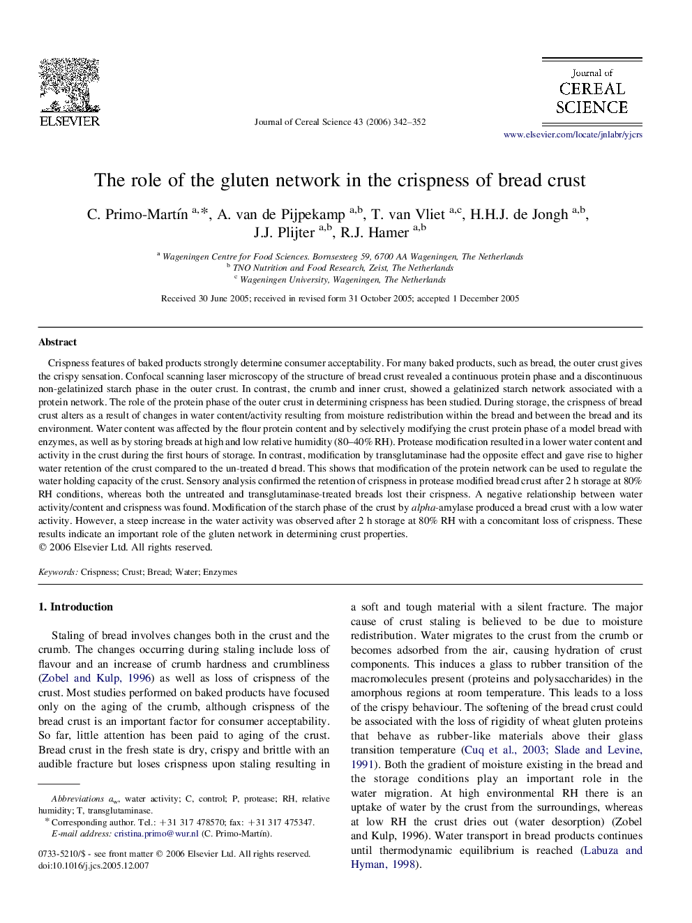 The role of the gluten network in the crispness of bread crust