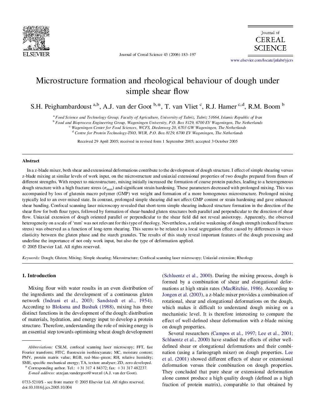 Microstructure formation and rheological behaviour of dough under simple shear flow