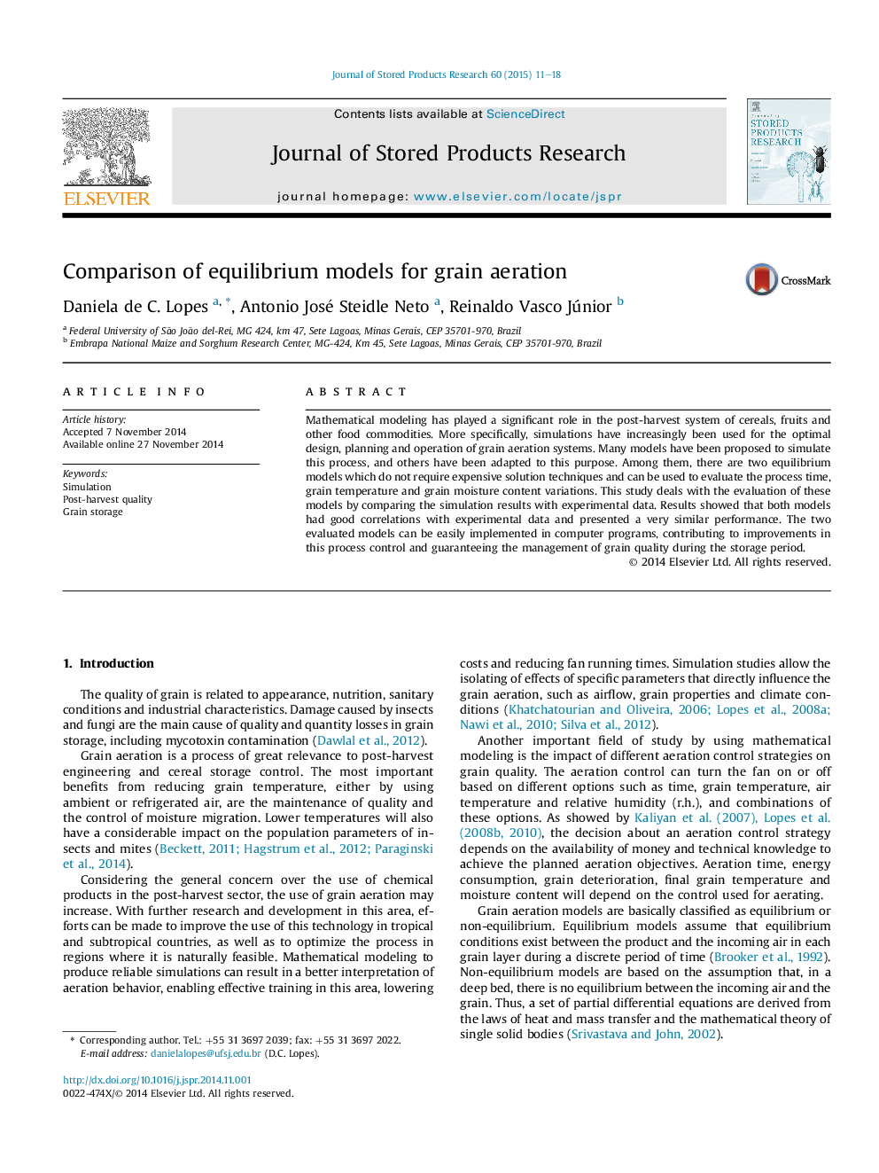 Comparison of equilibrium models for grain aeration