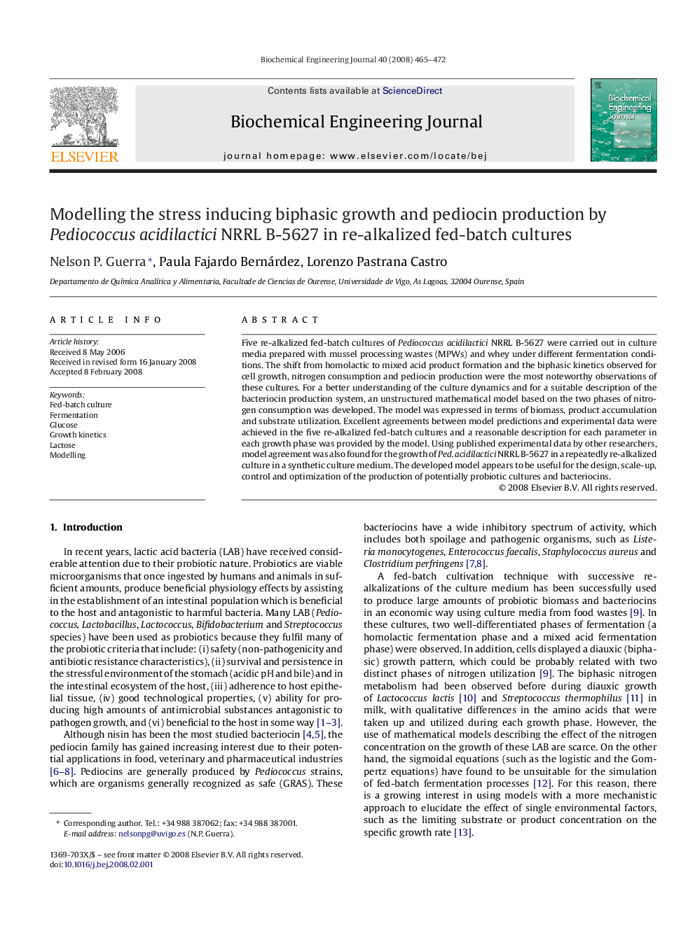 Modelling the stress inducing biphasic growth and pediocin production by Pediococcus acidilactici NRRL B-5627 in re-alkalized fed-batch cultures