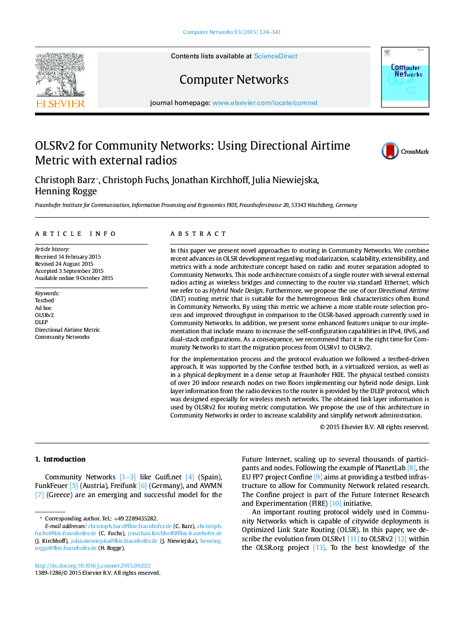 OLSRv2 for Community Networks: Using Directional Airtime Metric with external radios