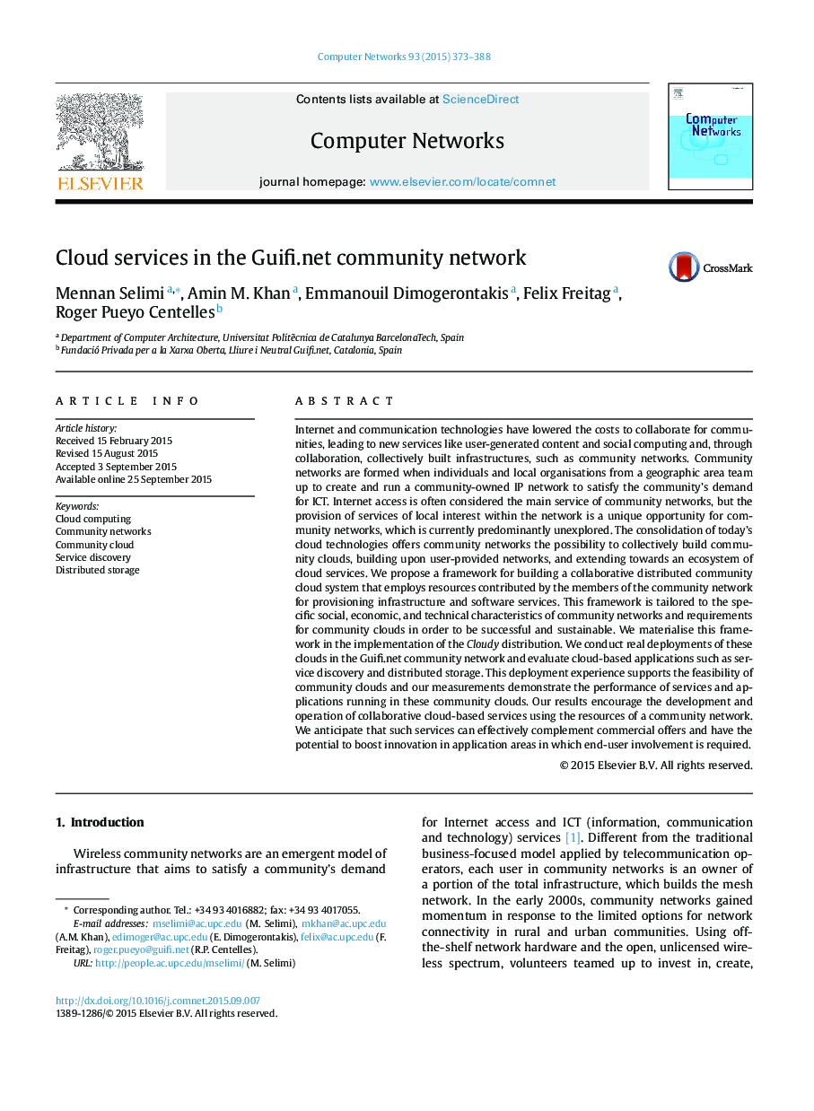 Cloud services in the Guifi.net community network