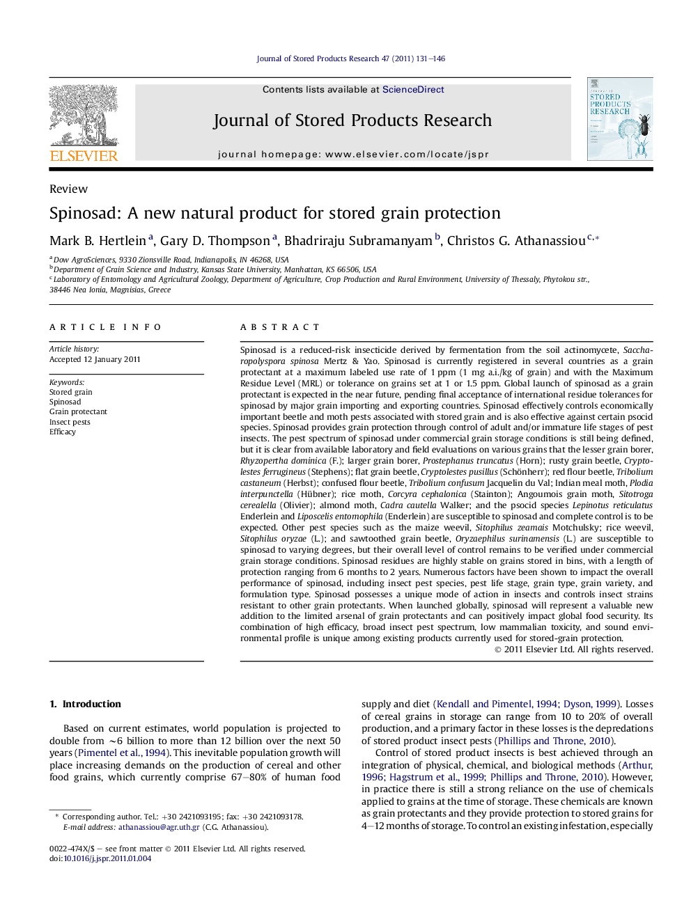 Spinosad: A new natural product for stored grain protection