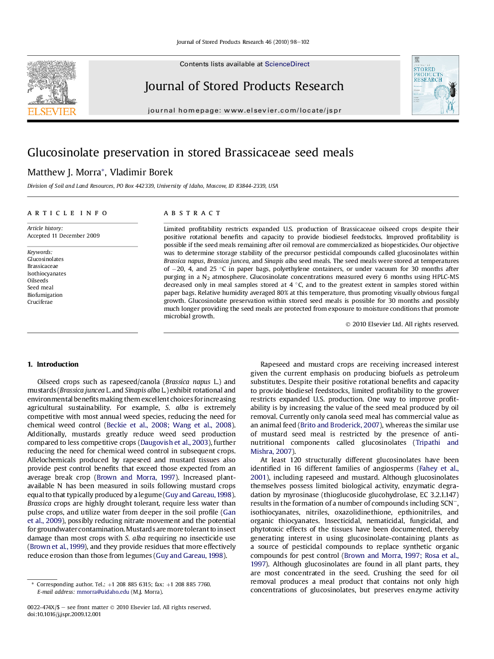 Glucosinolate preservation in stored Brassicaceae seed meals