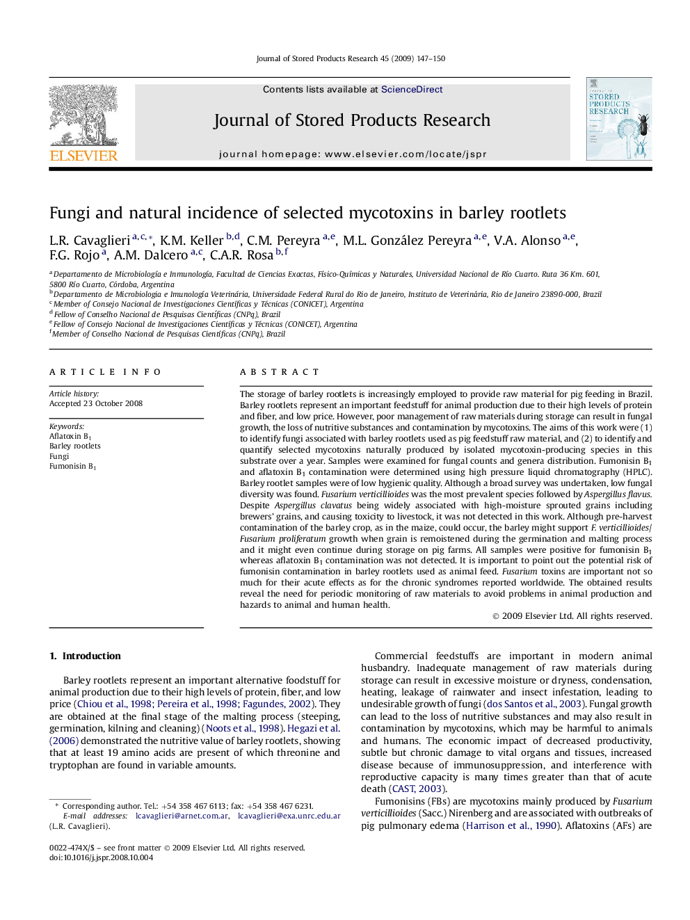 Fungi and natural incidence of selected mycotoxins in barley rootlets