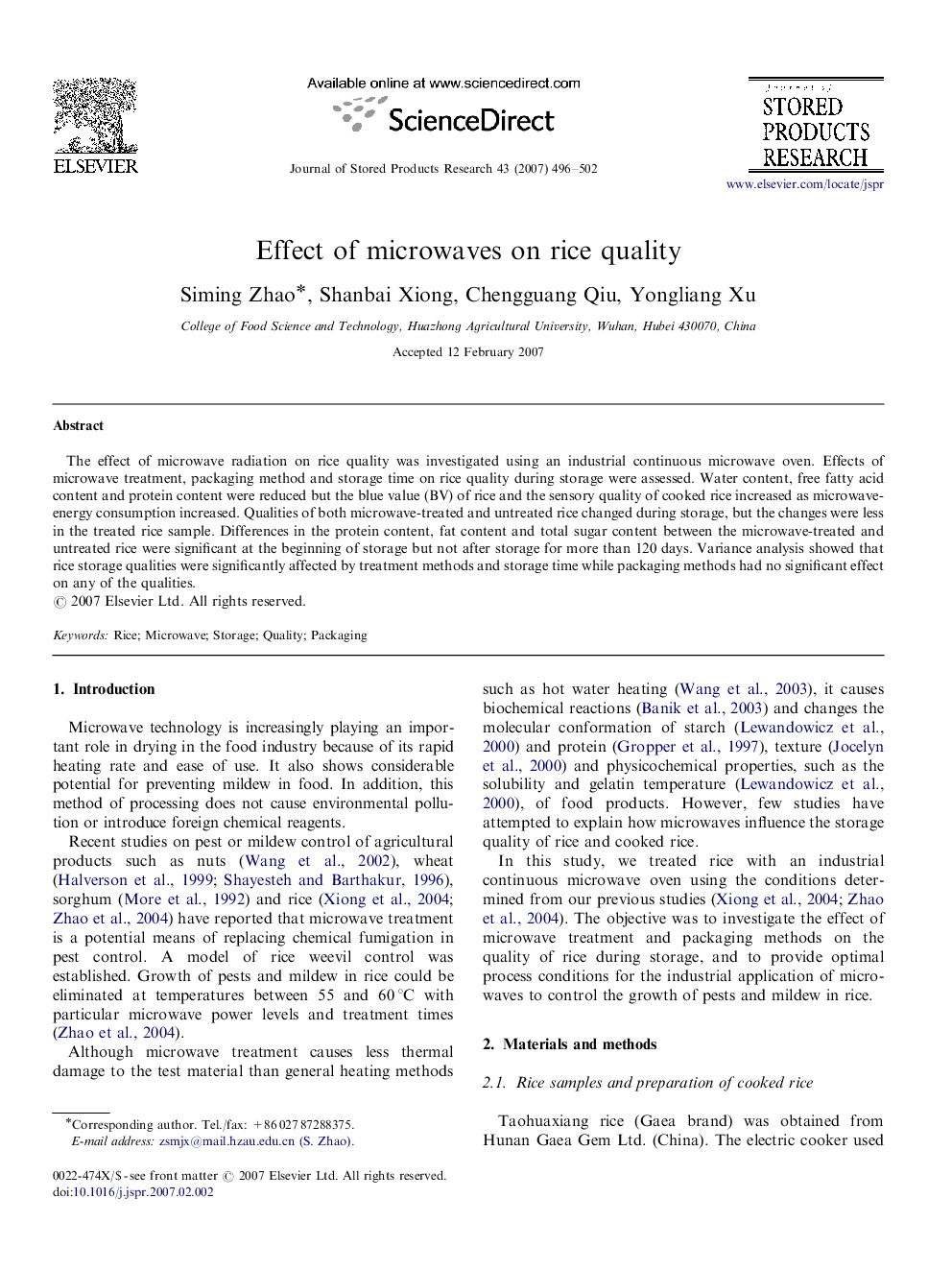 Effect of microwaves on rice quality