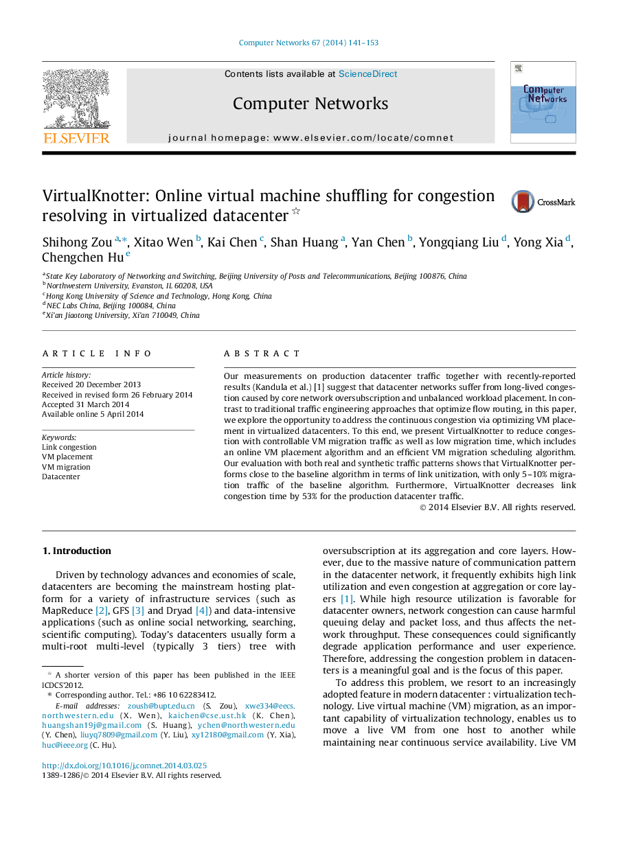 VirtualKnotter: Online virtual machine shuffling for congestion resolving in virtualized datacenter 