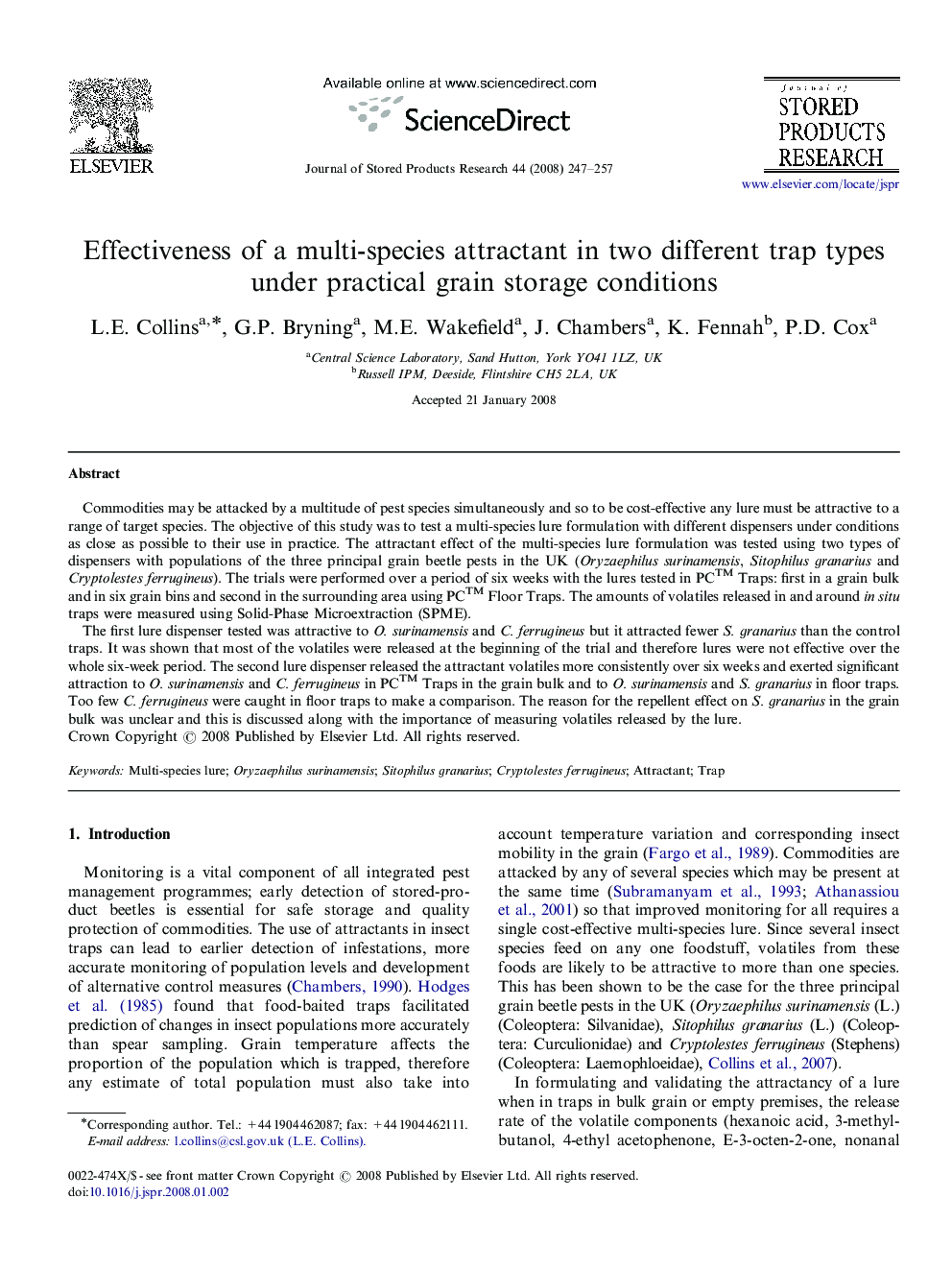 Effectiveness of a multi-species attractant in two different trap types under practical grain storage conditions