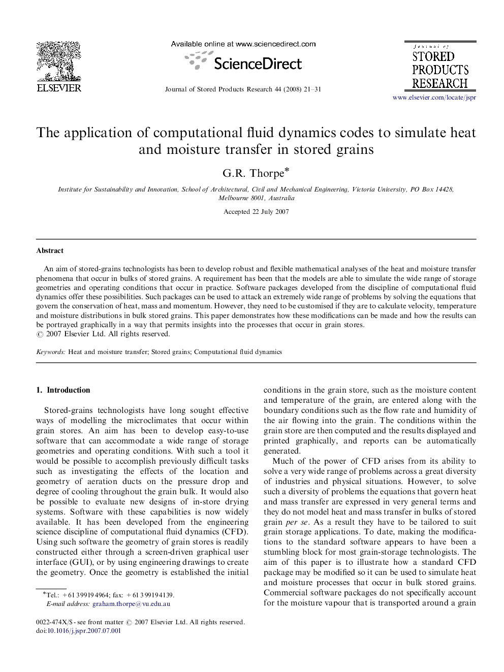 The application of computational fluid dynamics codes to simulate heat and moisture transfer in stored grains