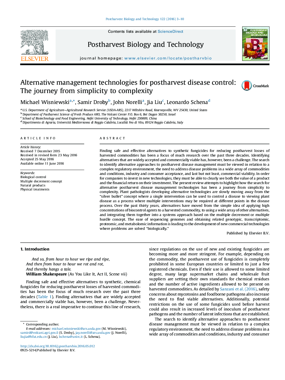 Alternative management technologies for postharvest disease control: The journey from simplicity to complexity