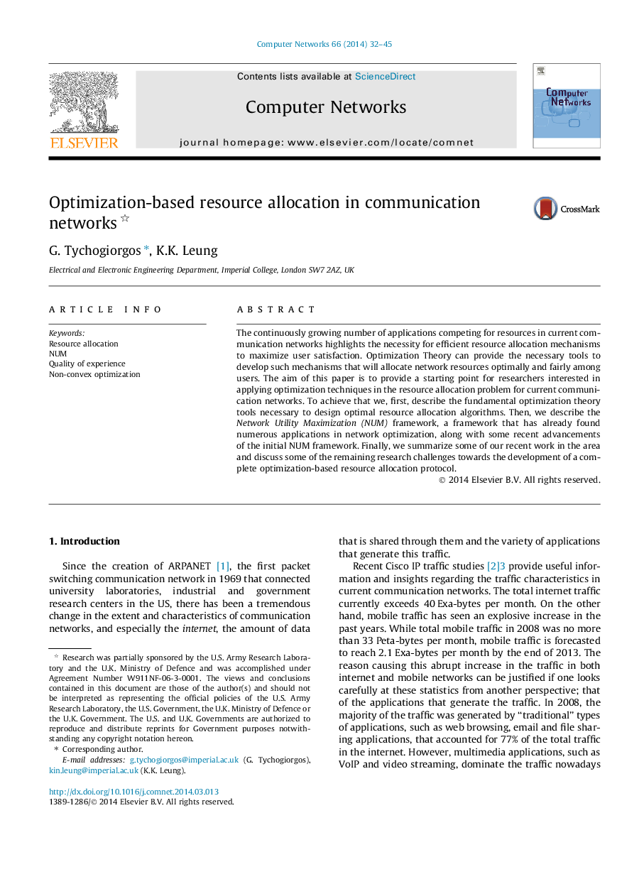 Optimization-based resource allocation in communication networks 