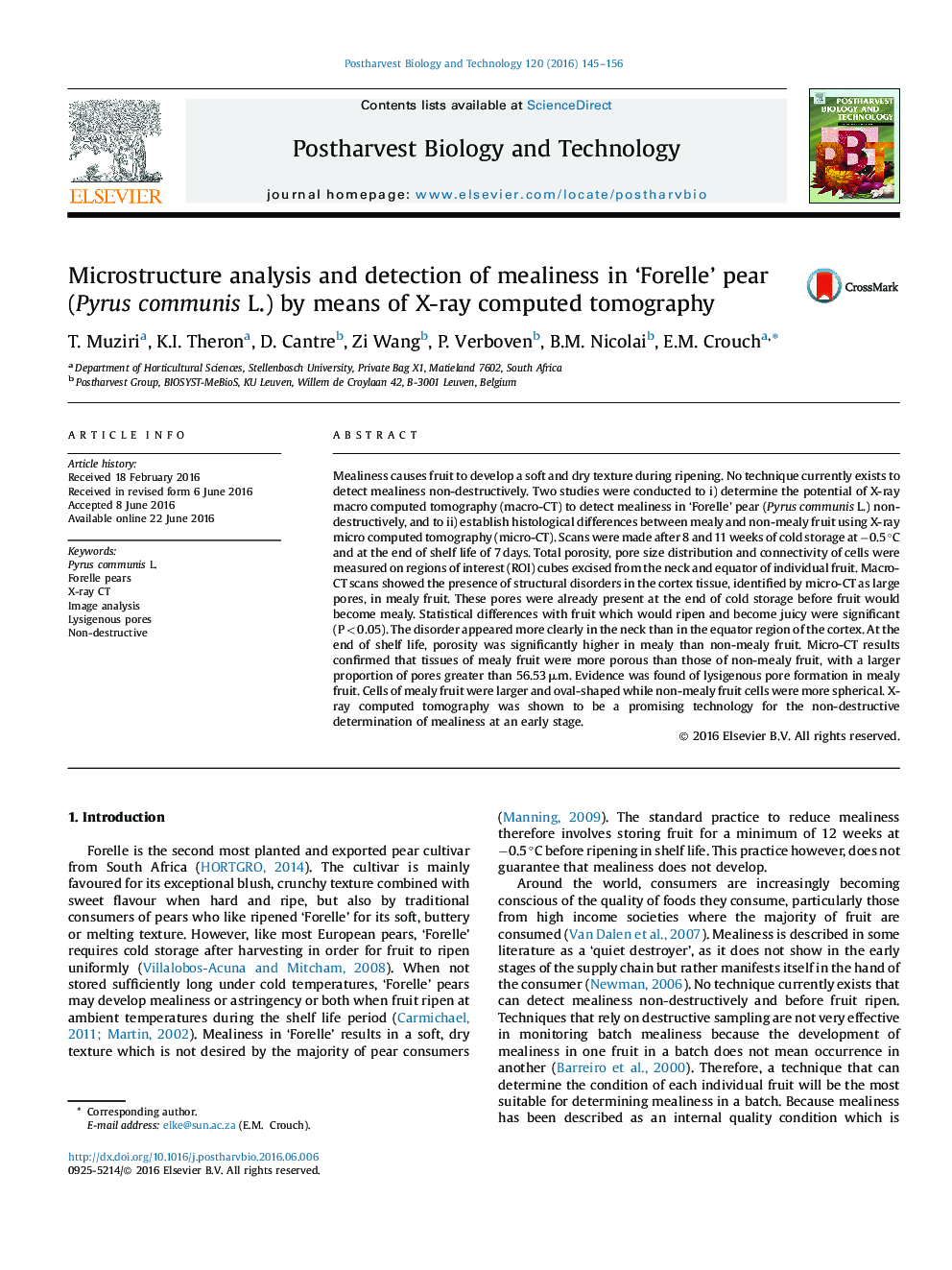 Microstructure analysis and detection of mealiness in ‘Forelle’ pear (Pyrus communis L.) by means of X-ray computed tomography