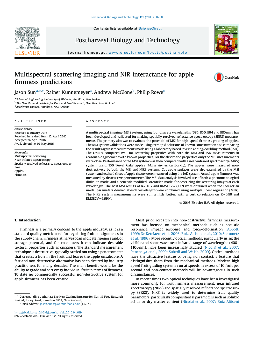 Multispectral scattering imaging and NIR interactance for apple firmness predictions