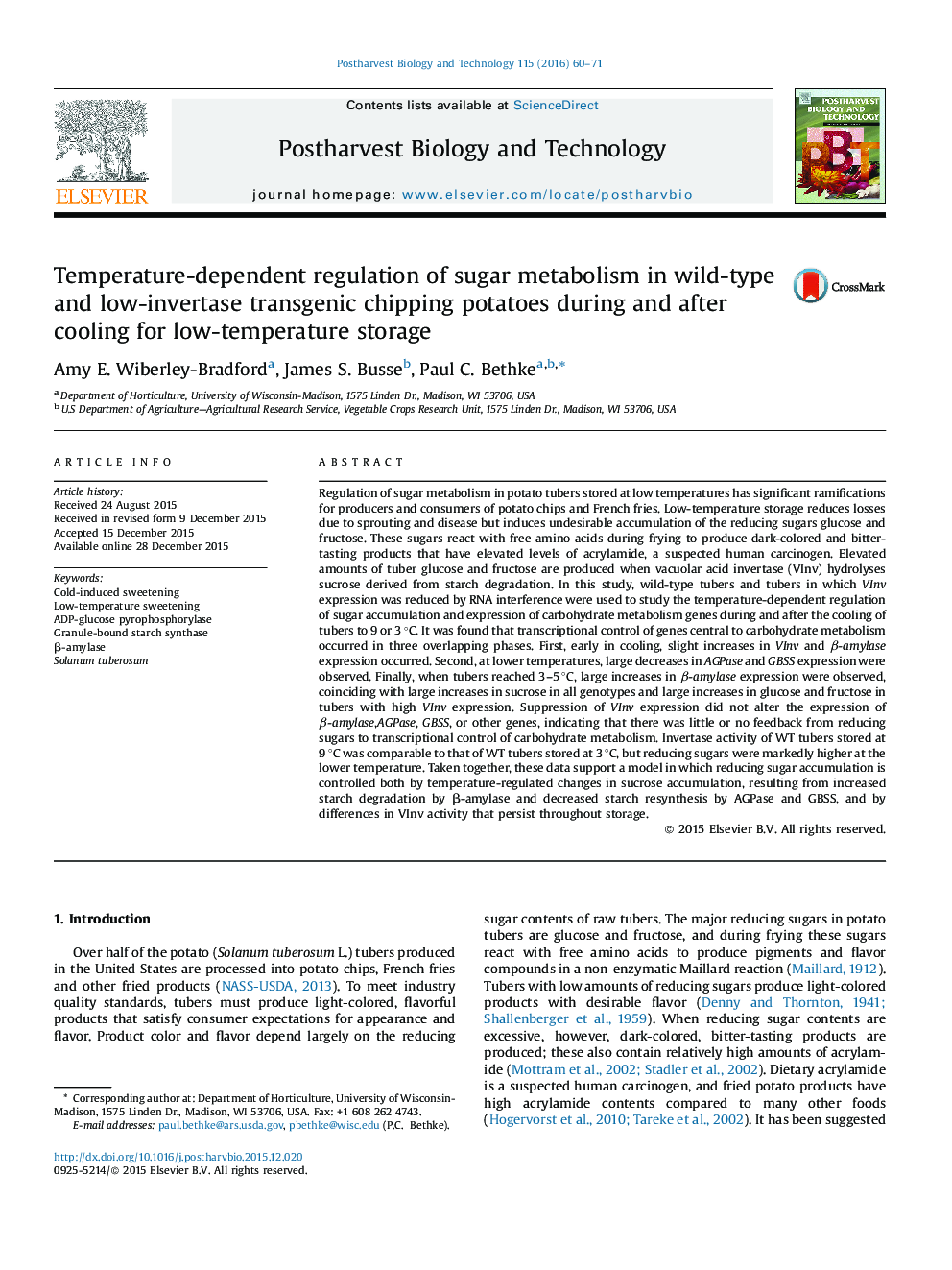 Temperature-dependent regulation of sugar metabolism in wild-type and low-invertase transgenic chipping potatoes during and after cooling for low-temperature storage