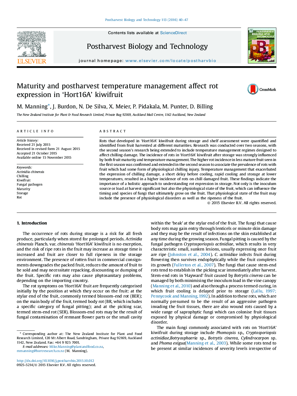 Maturity and postharvest temperature management affect rot expression in ‘Hort16A’ kiwifruit