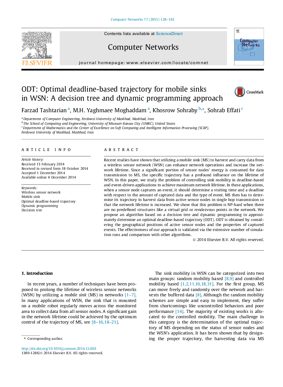 ODT: Optimal deadline-based trajectory for mobile sinks in WSN: A decision tree and dynamic programming approach