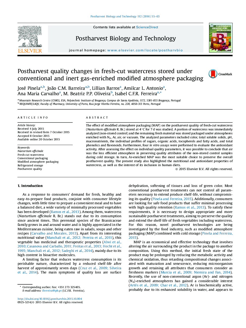 Postharvest quality changes in fresh-cut watercress stored under conventional and inert gas-enriched modified atmosphere packaging