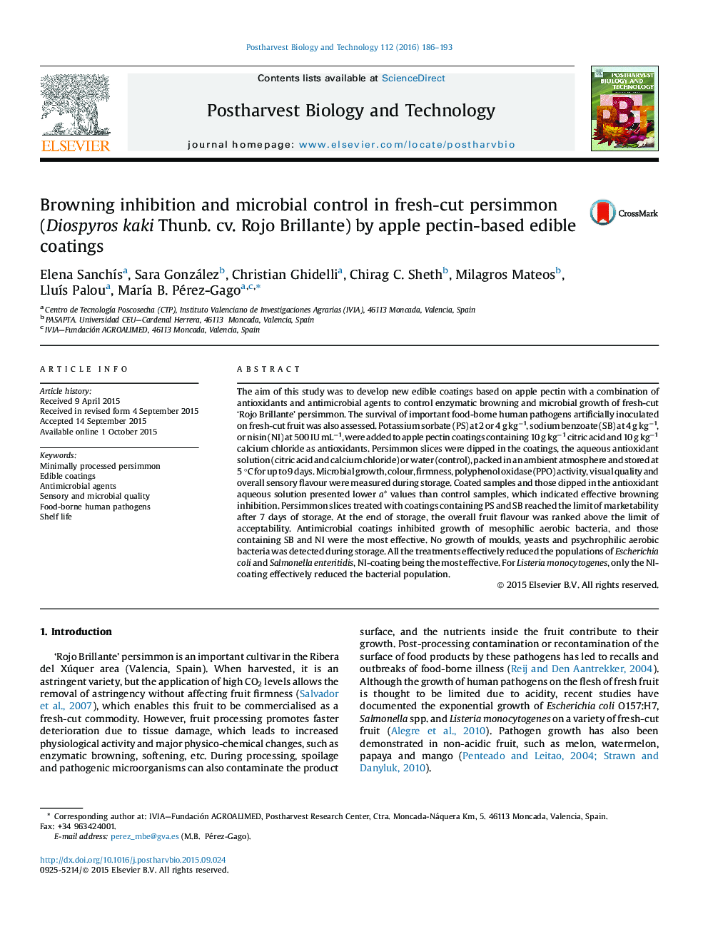 Browning inhibition and microbial control in fresh-cut persimmon (Diospyros kaki Thunb. cv. Rojo Brillante) by apple pectin-based edible coatings