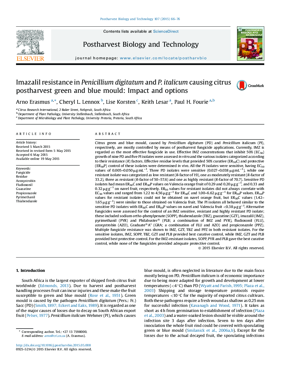 Imazalil resistance in Penicillium digitatum and P. italicum causing citrus postharvest green and blue mould: Impact and options