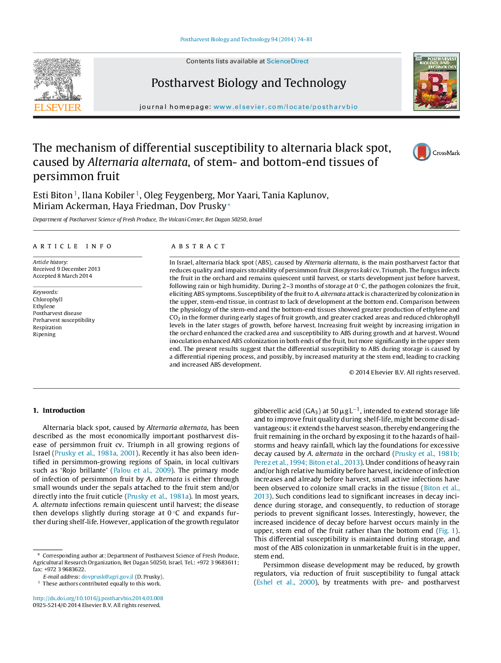 The mechanism of differential susceptibility to alternaria black spot, caused by Alternaria alternata, of stem- and bottom-end tissues of persimmon fruit