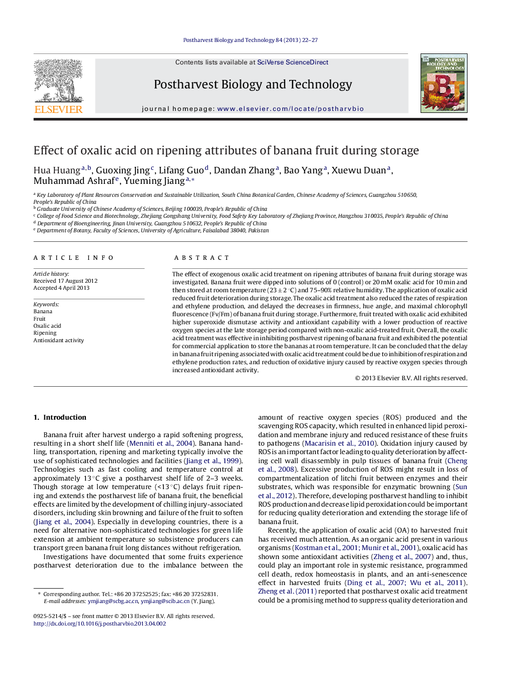 Effect of oxalic acid on ripening attributes of banana fruit during storage