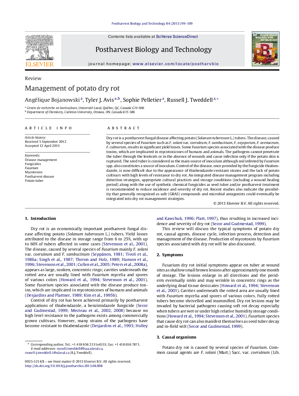 Management of potato dry rot