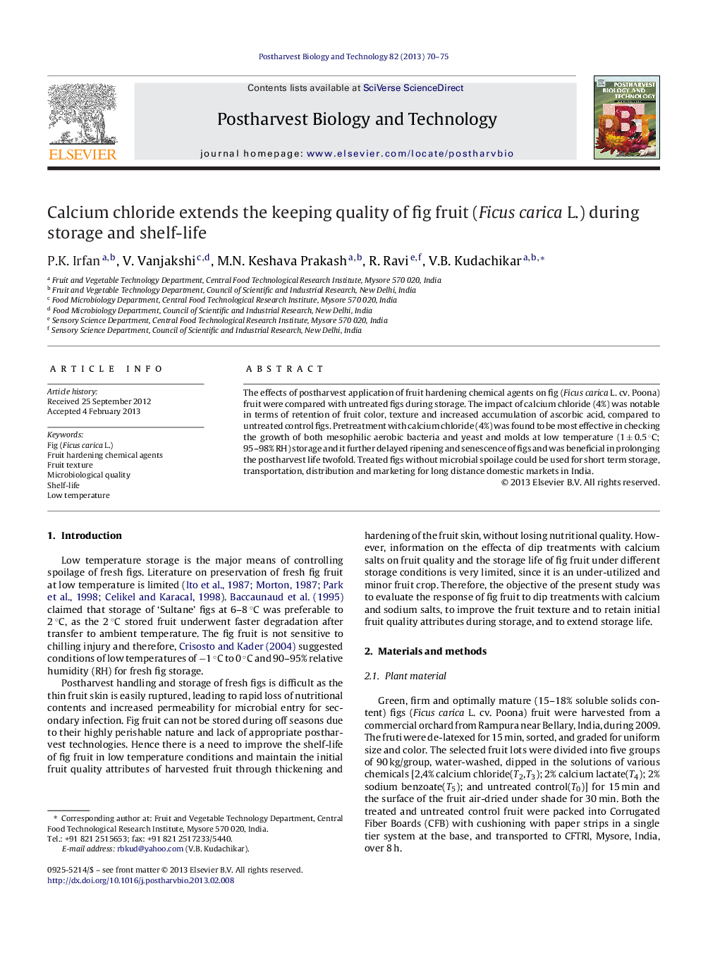 Calcium chloride extends the keeping quality of fig fruit (Ficus carica L.) during storage and shelf-life