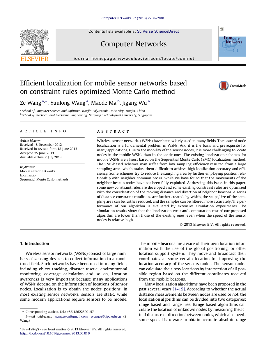 Efficient localization for mobile sensor networks based on constraint rules optimized Monte Carlo method