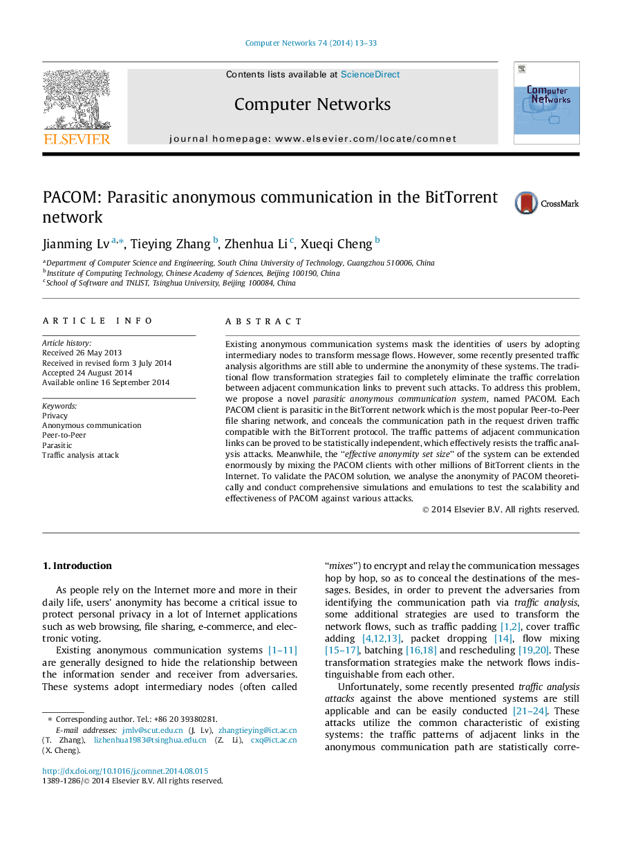 PACOM: Parasitic anonymous communication in the BitTorrent network